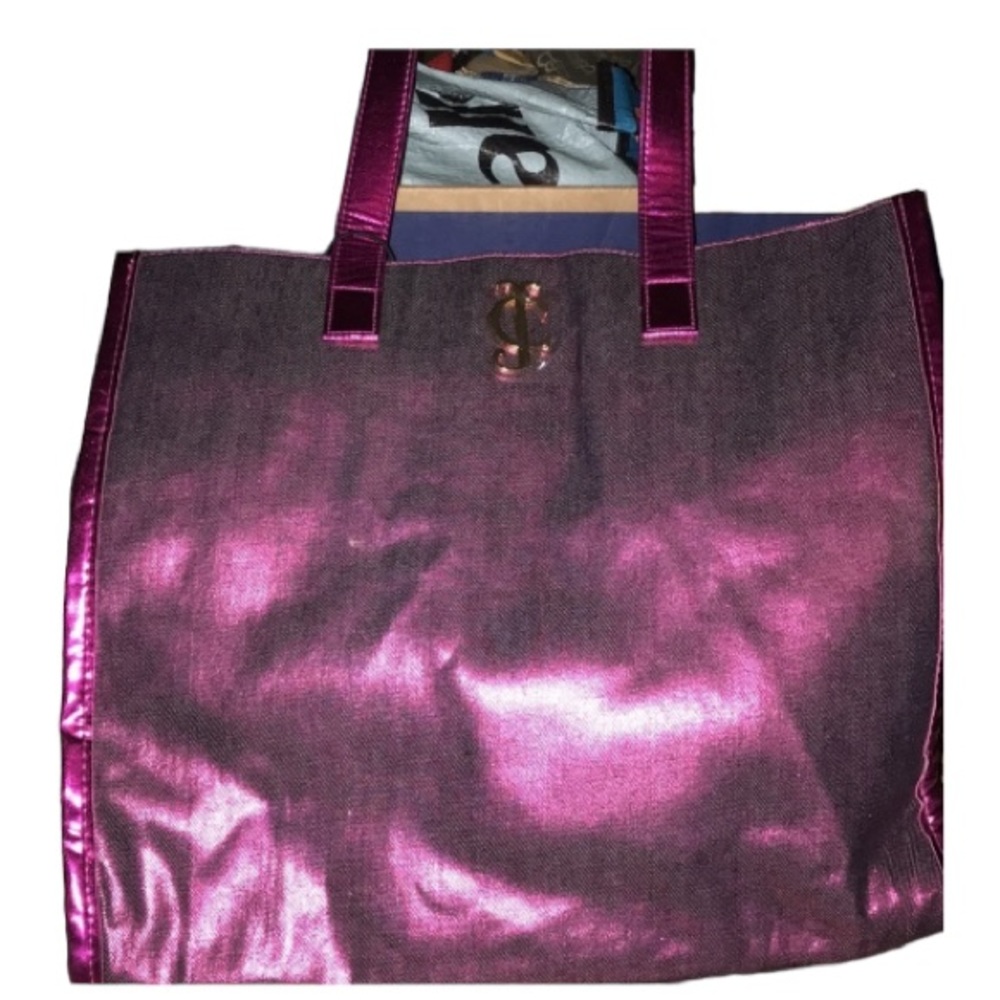 Juicy Couture pink metallic tote ,coated denim look NWT